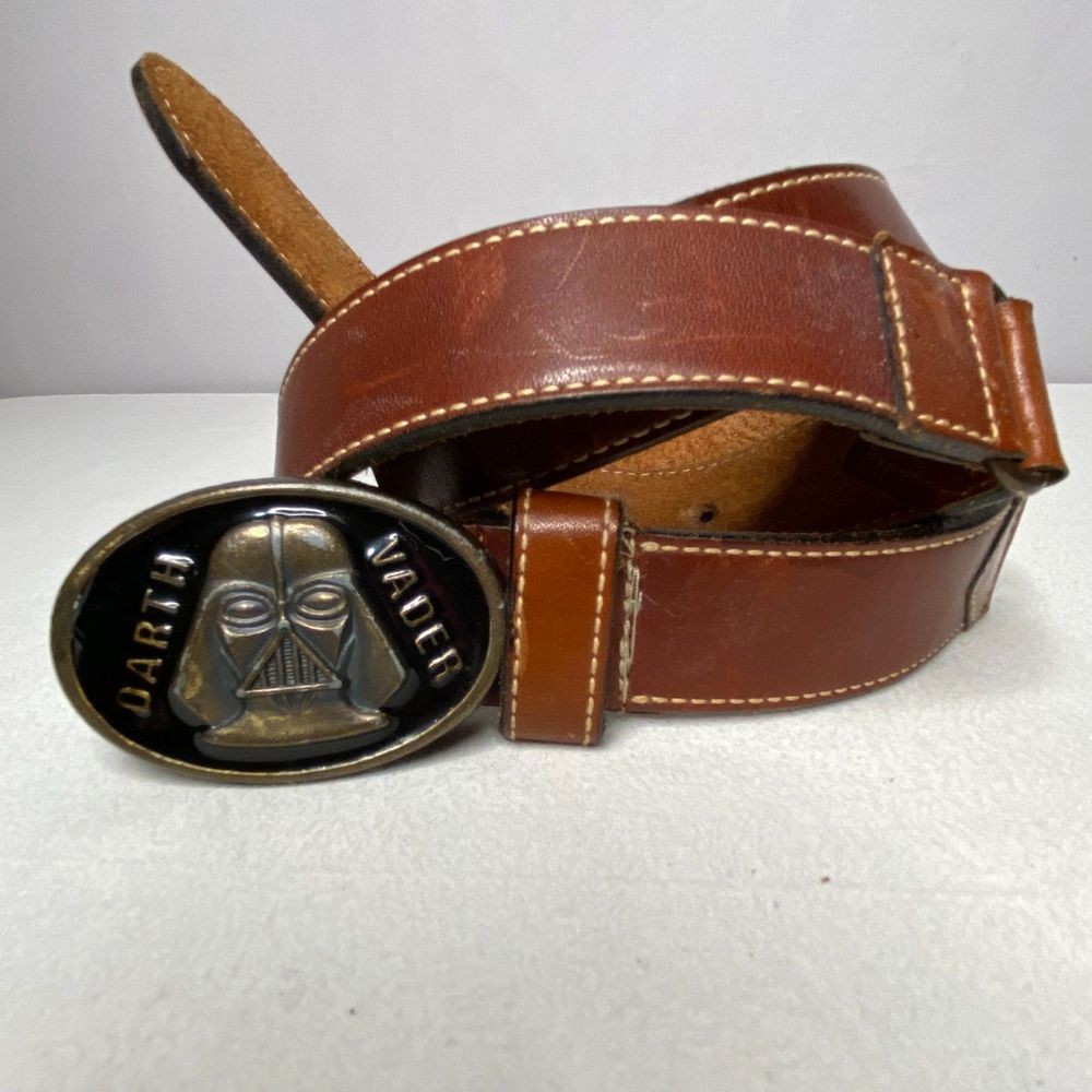 💎Darth Vader Buckle Mens Belt Medium Waist Segmented Chocolate Brown Leather